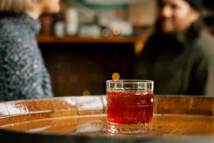 The cocktail room at Vikre Distillery