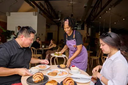 Pastry chef Shawn McKenzie and a couple diners at Cafe Ceres