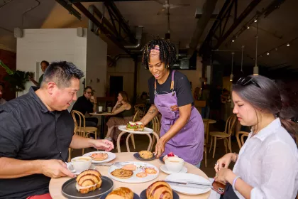 Pastry chef Shawn McKenzie and a couple diners at Cafe Ceres