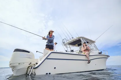 Two women fish at Arnesen's Rocky Point Resort on Lake of the Woods
