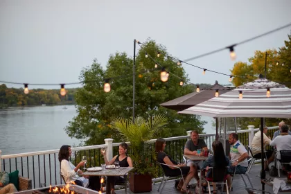 A packed outdoor patio at Birch's on the Lake Brewhouse &amp; Supperclub