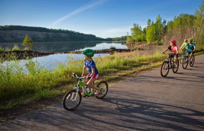 Biking along the Prairie River on the Mesabi Trail