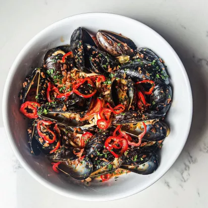 A pasta special at Mucci's Italian featuring mussels, fra’diavolo sauce, pickled chilis and fried garlic