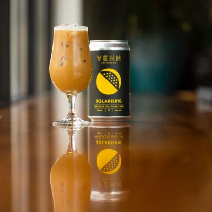 Cold press coffee and a can of golden ale at Venn Brewing Co.