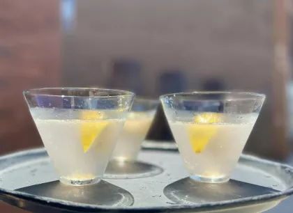 Lavender lemonade on the patio of Iron Range Eatery