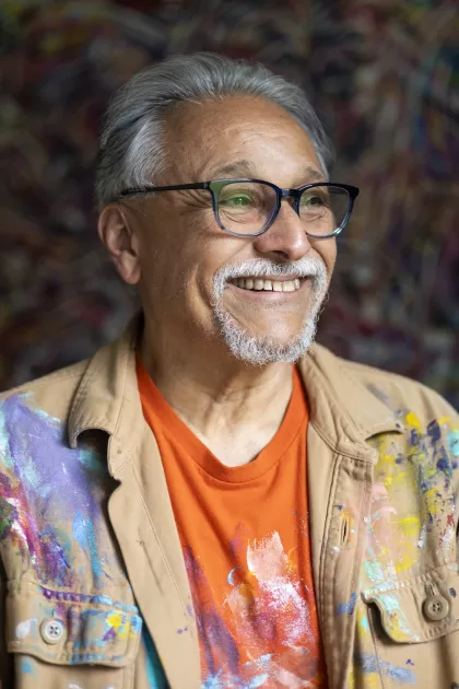 Artist Jimmy Longoria in his Oak Park Heights studio