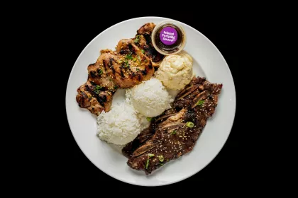 Teriyaki chicken and kalbi short ribs combo at Ono Hawaiian Plates