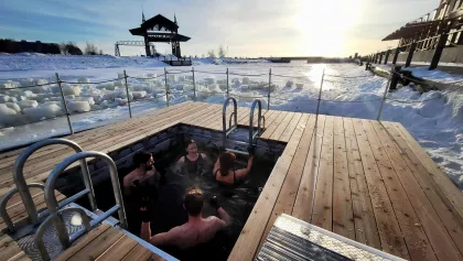 Cedar + Stone cold plunge during winter