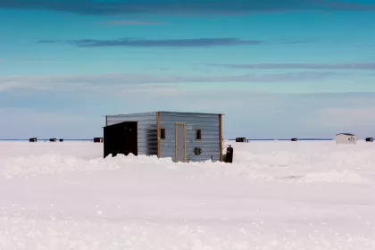 An ice house at River Bend Resort on Lake of the Woods