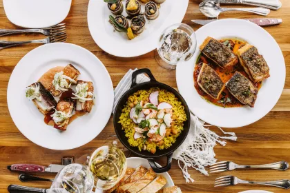 A dinner spread at Restaurant Alma