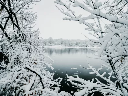 A snow-covered River Bluffs Regional Park