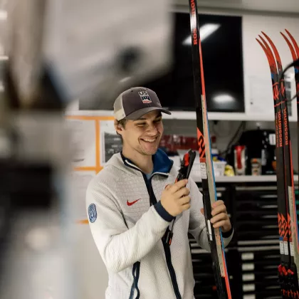 A skier shops at Finn Sisu