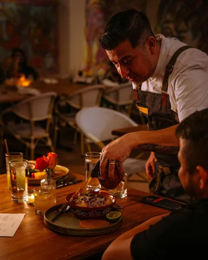 Chef Cristian de Leon serves caldo de res at Xelas by El Sazon