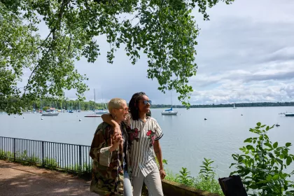 Walking along Bde Maka Ska on a sunny afternoon