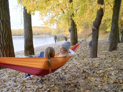 A family at Afton State Park in the fall