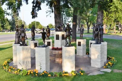 The "Circle of Time" monument outside the Cass County Museum