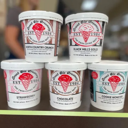 A stack of pints at Grand Ole Creamery