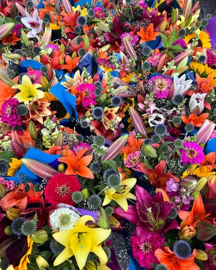 Flower arrangements at the Mill City Farmers Market