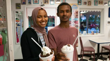 A couple of customers at Scoops Ice Cream in Elysian