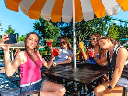 A group of friends hang out at Valleyfair