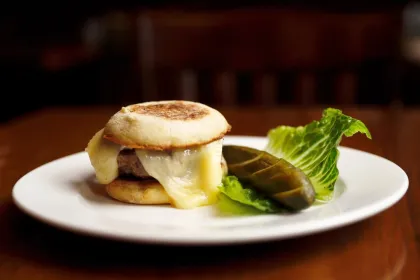 The English muffin burger at 112 Eatery