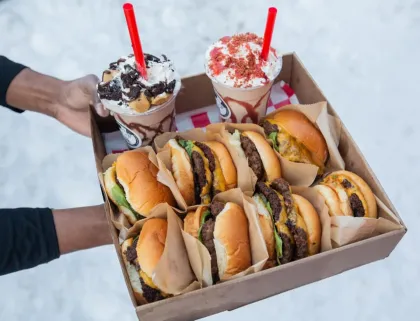 A box of burgers and ice cream at Bebe Zito