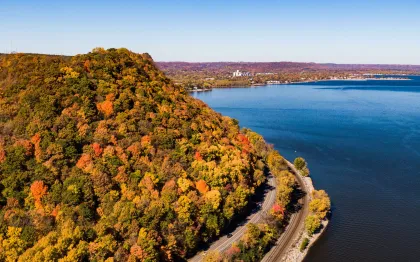 The Great River Road winds along Lake Pepin