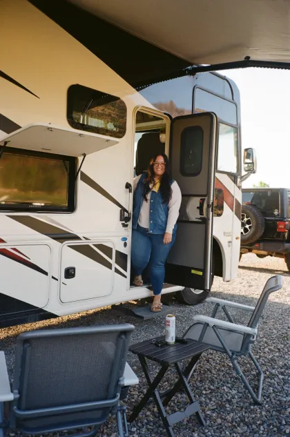 Lizanne Dooner in front of her RV