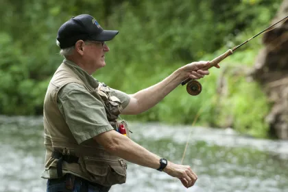 Fly casting and trout fishing on the Root River in Preston