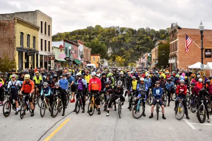 Gravel cyclists line up in Lanesboro for the Filthy 50 race