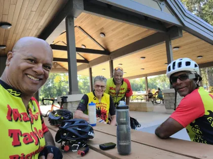 Members of the Major Taylor Bicycling Club take a break from riding