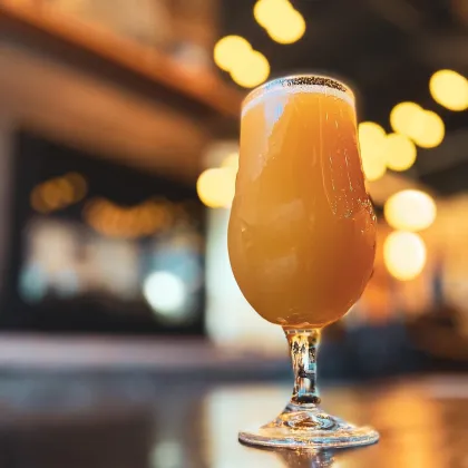 A pint of NA Peach Passion Fruit Sour at 9 Mile Brewing