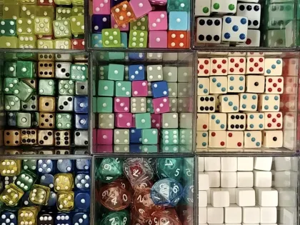 Bins full of dice at Games by James' Mall of America location