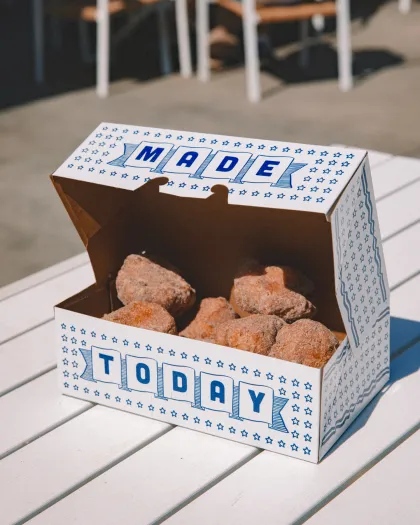 A box of mini doughnuts at Parlor