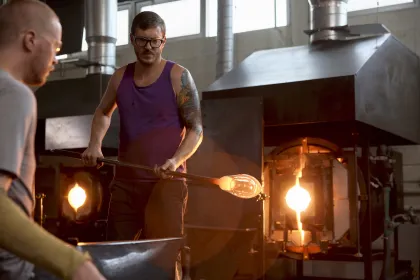 A glassblown piece gets fired at Hennepin Made