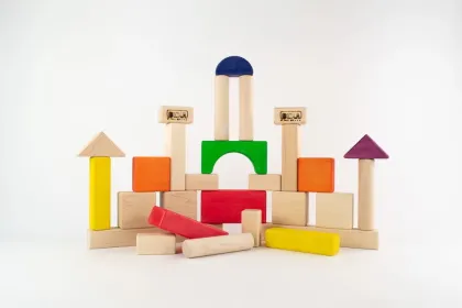 A set of handmade colored blocks from BEKA Wood Products