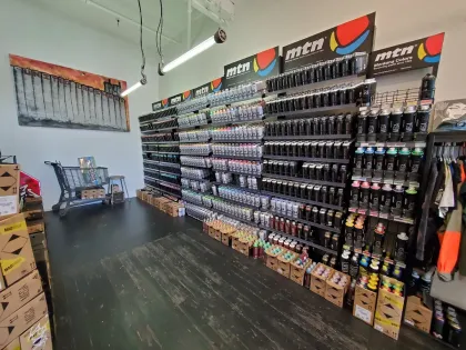 Spray can displays at United Art Supply