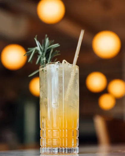 A nonalcoholic cocktail made with Sharab Shrubs at Estelle