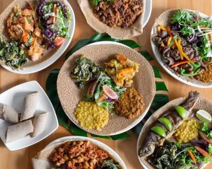 A dinner spread at African Deli