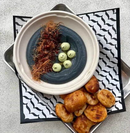 A black sesame hummus bowl special at Baba's Hummus House