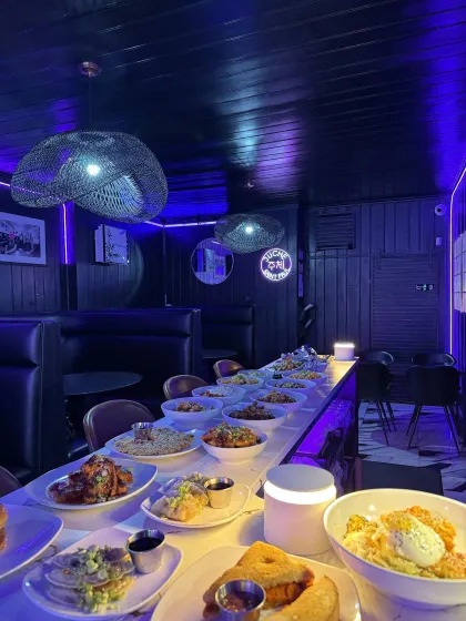 A massive dinner spread at Juche