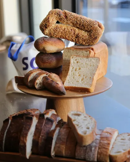 A stack of sourdough at Razava Bread Co.