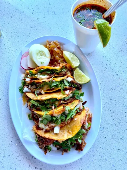The signature tacos at Taqueria &amp; Birrieria Las Cuatro Milpas