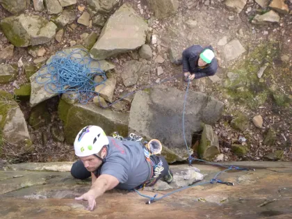 A rock climber in Sandstone, Minnesota