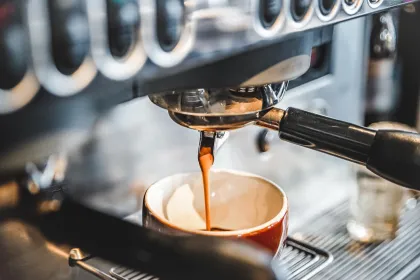 A close-up of an espresso being poured at Northern Grounds