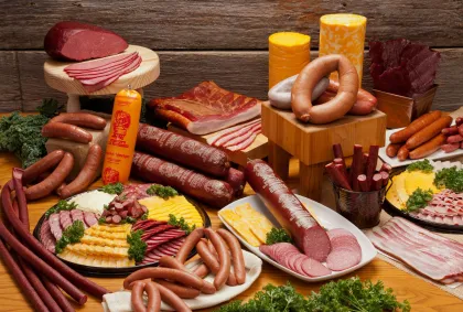 Some of the signature sausages and cold cuts at Schmidts Meat Market