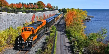 The North Shore Scenic Railroad passes through Duluth's rose garden during fall