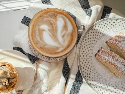 A latte and pastries at the Lake Park cafe Lakes Fika