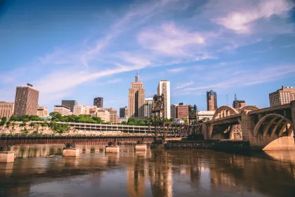 The St. Paul skyline, as seen from the Mississippi River