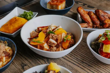 A spread of signature dishes at Soul Bowl